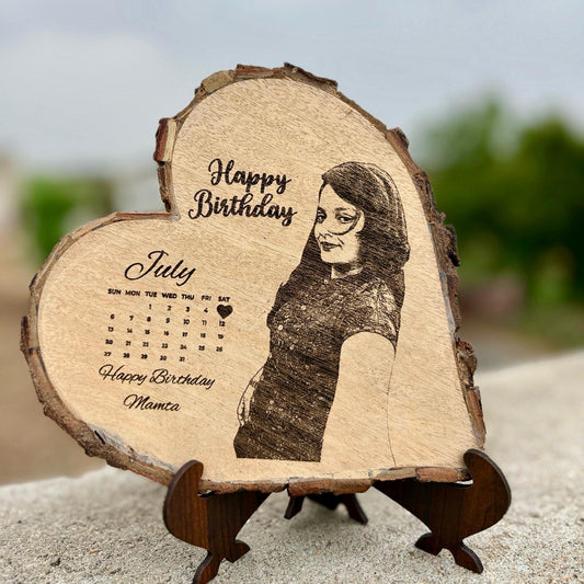 Personalized Natural Wooden Heart Shape Engraved Photo Frame