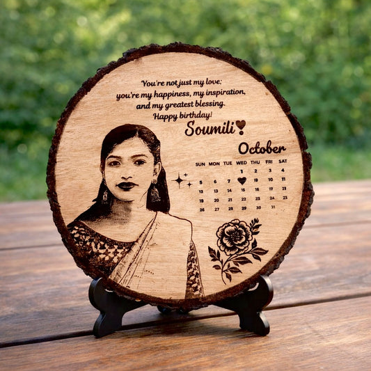 Custom Wooden Photo Frame – Circle – Engraved Gift