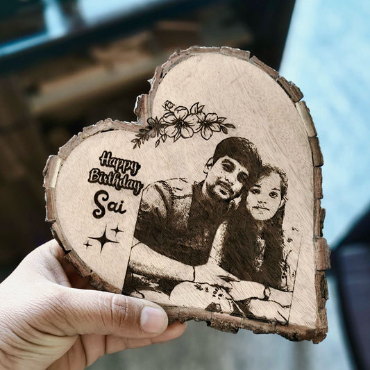 Personalized Natural Wooden Heart Shape Engraved Photo Frame